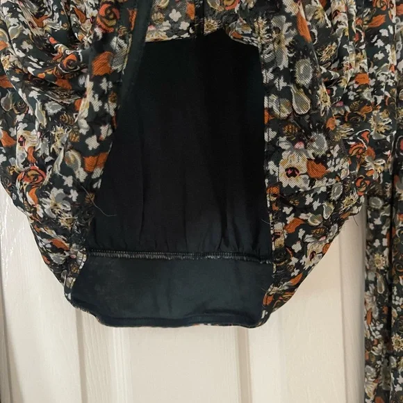 Free People All Dolled Up Floral Green Sheer High Neck Long Sleeve Mesh size L - Picture 10 of 10